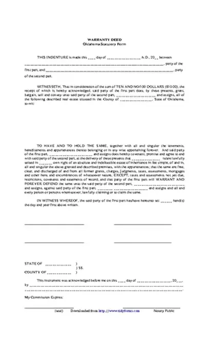 Oklahoma Warranty Deed Form