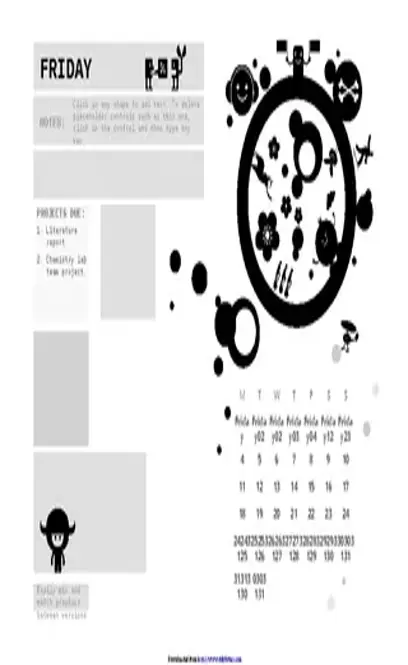 One Month Student Calendar Monday Start Circle Design