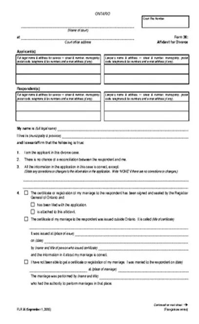 Ontario Affidavit For Divorce Form