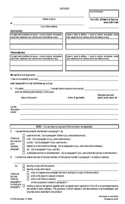 Ontario Affidavit Of Service Form