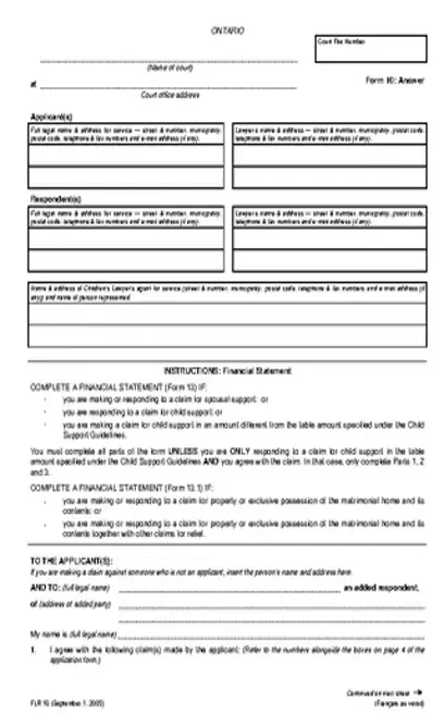 Ontario Answer Form