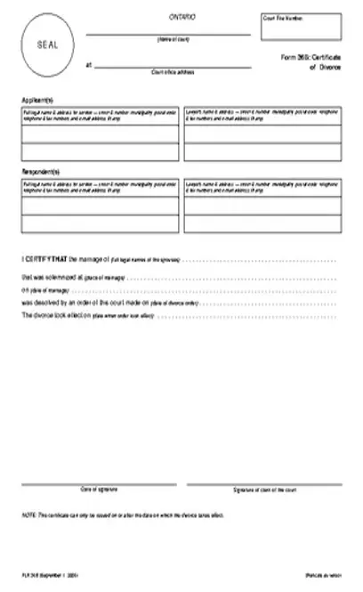 Ontario Certificate Of Divorce Form