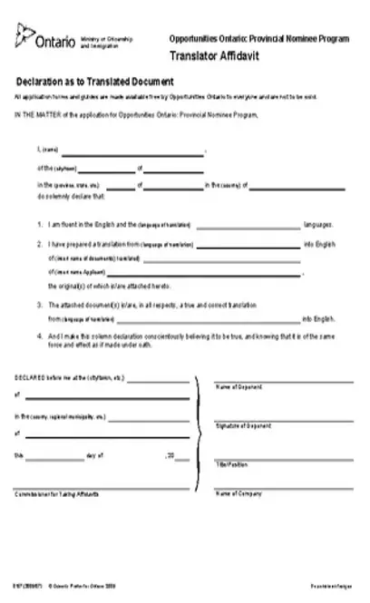 Ontario Translator Affidavit Form