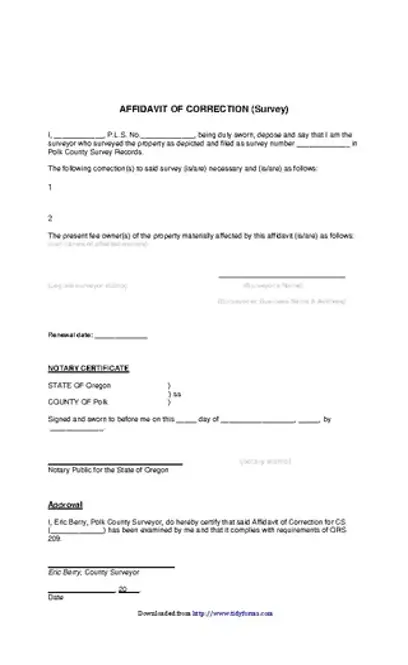 Oregon Affidavit Of Correction Survey Form