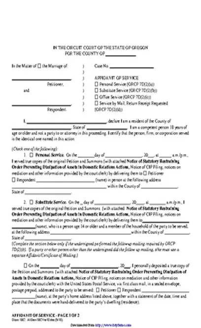 Oregon Affidavit Of Service Form