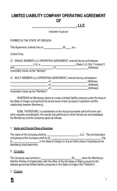 Oregon Llc Operating Agreement Template