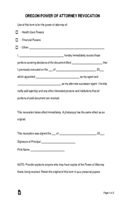 Oregon Power Of Attorney Revocation Form