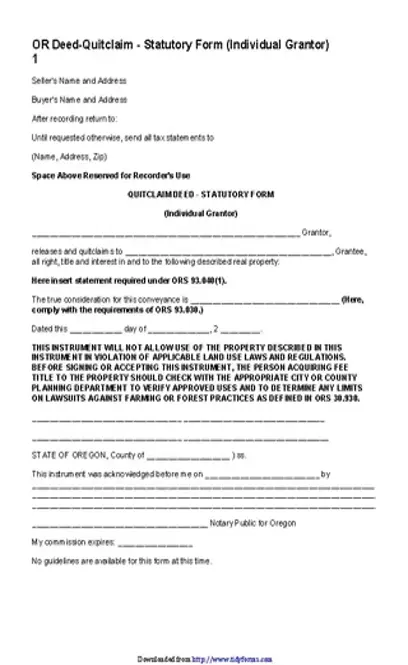 Oregon Quitclaim Deed Form