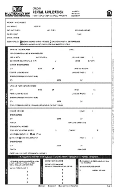 Oregon Rental Application Form