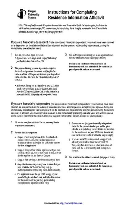 Oregon Residence Information Affidavit Form