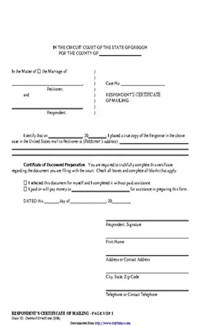 Oregon Respondents Certificate Of Mailing Form