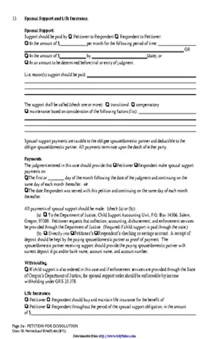 Oregon Supplement To Petition Form