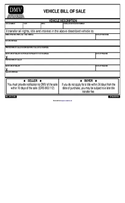 Oregon Vehicle Bill Of Sale Form