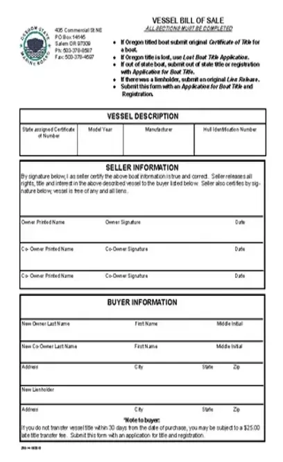 Oregon Vessel Bill Of Sale 250 14 10