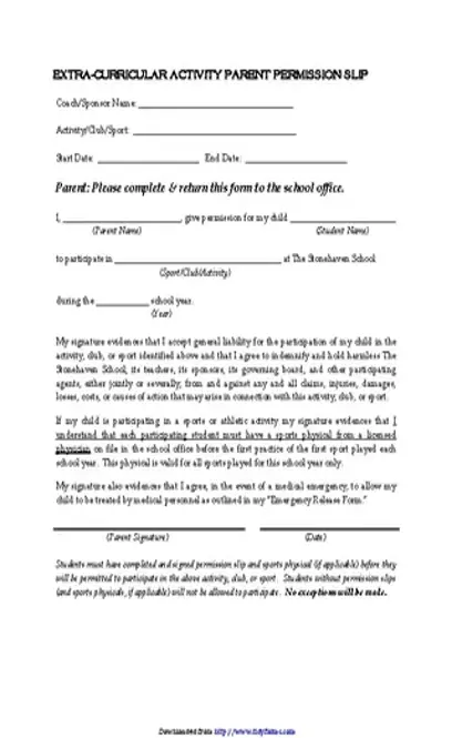 Parent Permission Slip Template