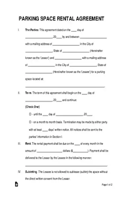 Parking Space Rental Agreement Template