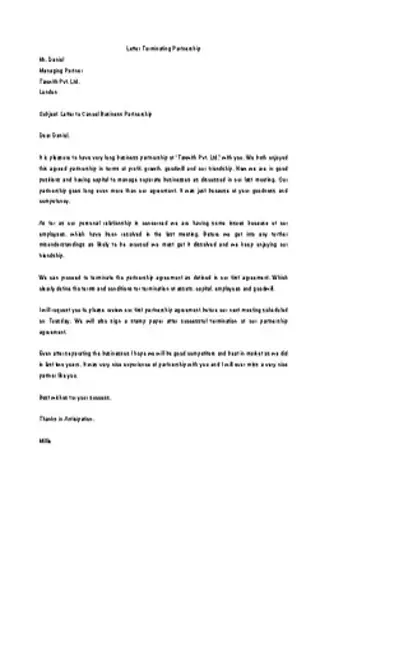 Partnership Termination Letter