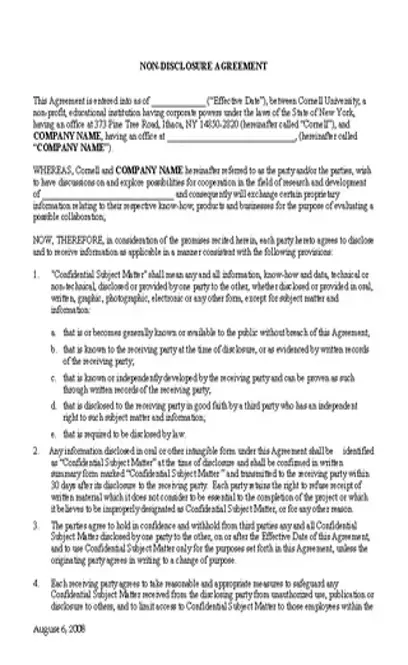 Patent Non Disclosure Agreement Template