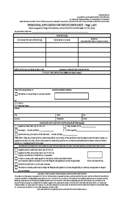 Patent Provisional Application Form Pdf Format Free Download