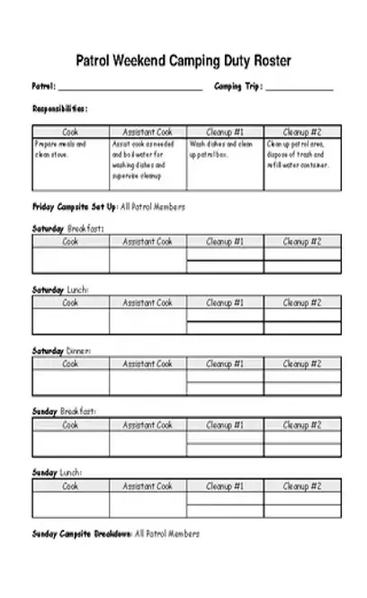 Patrol Weekend Camping Duty Roster Template