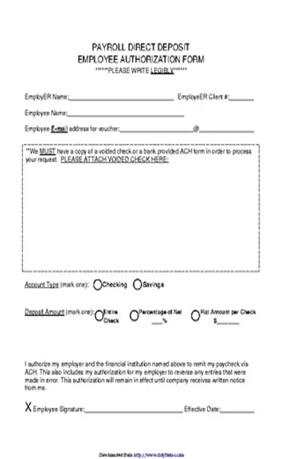 Payroll Direct Deposit Employee Authorization Form