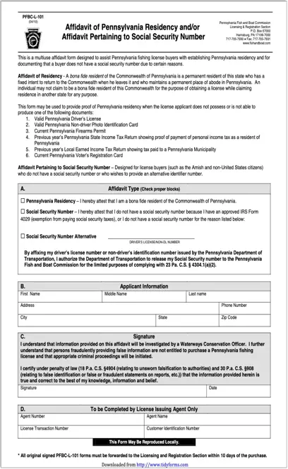 Pennsylvania Affidavit Of Residency And Or Affidavit Of Social Security Number