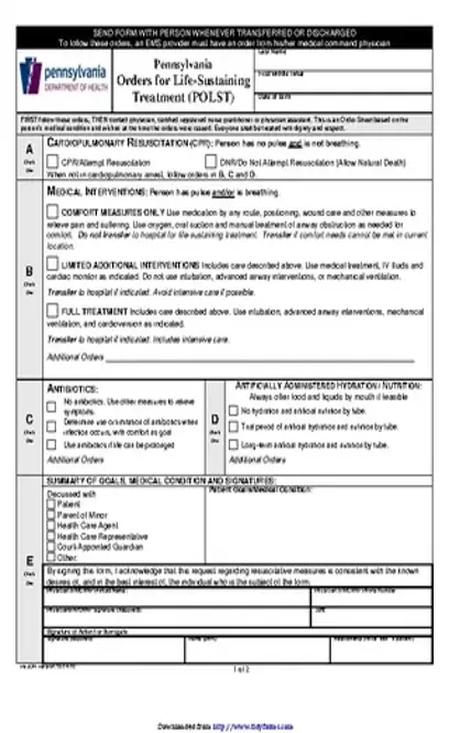 Pennsylvania Do Not Resuscitate Form 1