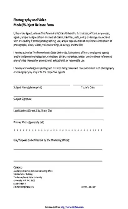 Pennsylvania Model Release Form 2