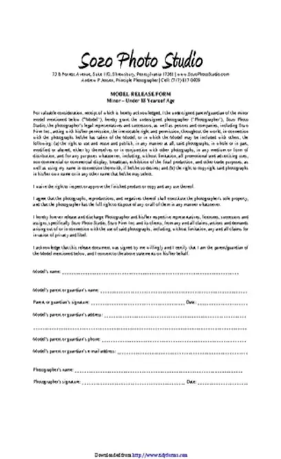 Pennsylvania Model Release Form For Minors