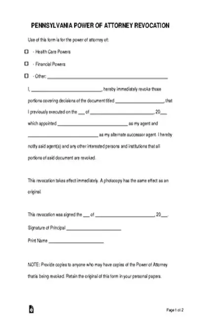 Pennsylvania Power Of Attorney Revocation Form