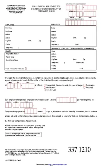 Pennsylvania Supplemental Agreement For Compensation