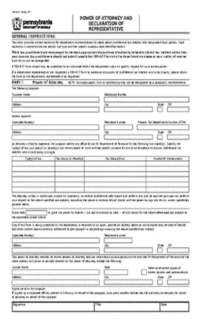 Pennsylvania Tax Power Of Attorney Form Rev 677