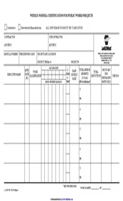 Pennsylvania Weekly Payroll Certification For Public Works Projects