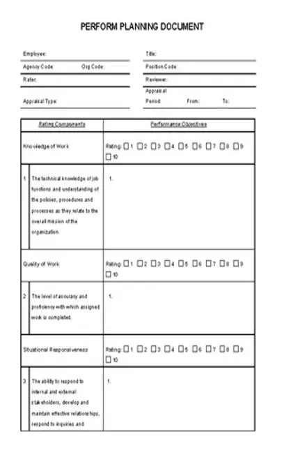 Perform Planning Document Component Template Free