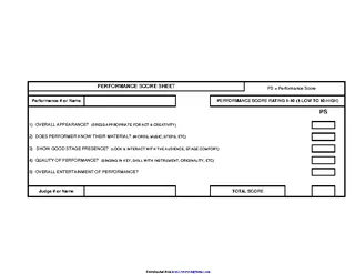 Performance Score Sheet