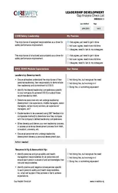 Personal Leadership Gap Analysis Checklist