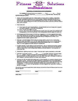 Personal Training Agreement Sample 2