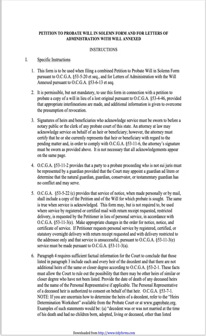 Petition To Probate Will In Solemn Form And For Letters Of Administration W Will Annexed