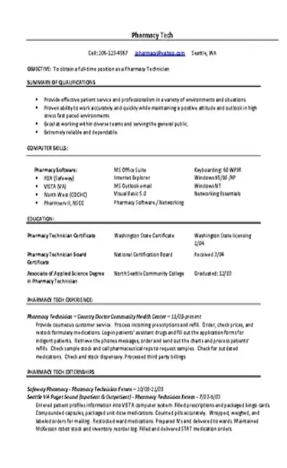 Pharmacy Technician Resume