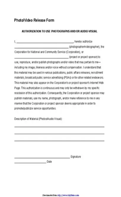 Photo And Video Release Form