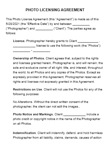 Photo Licensing Agreement