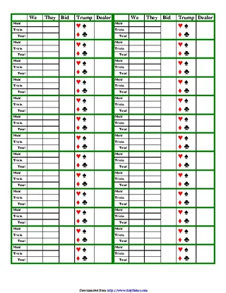 Pinochle Score Sheet Alternate