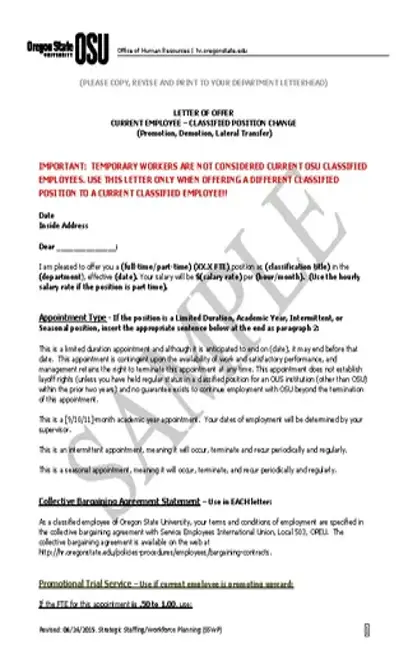 Position Transfer Letter Template