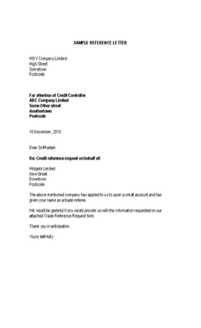 Positive Credit Reference Letter