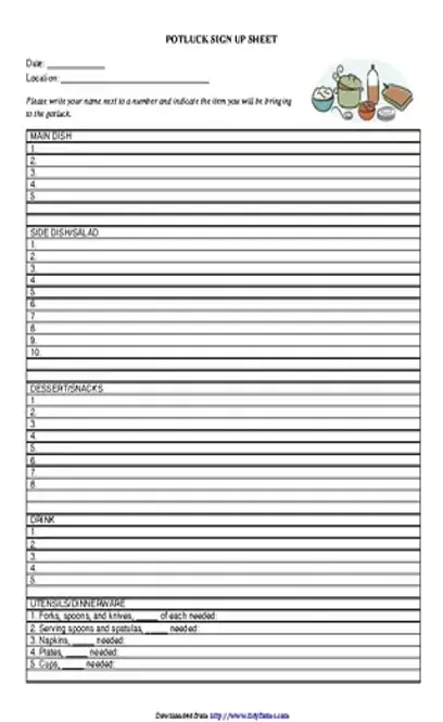 Potluck Sign Up Sheet