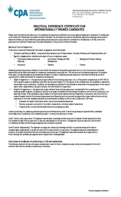 Practical Experience Certificate Template