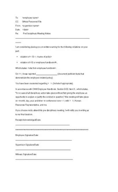 Pre Disciplinary Meeting Notice Template