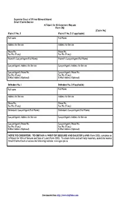 Prince Edward Island Affidavit For Enforcement Request Form