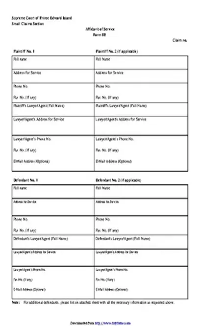 Prince Edward Island Affidavit Of Service Form