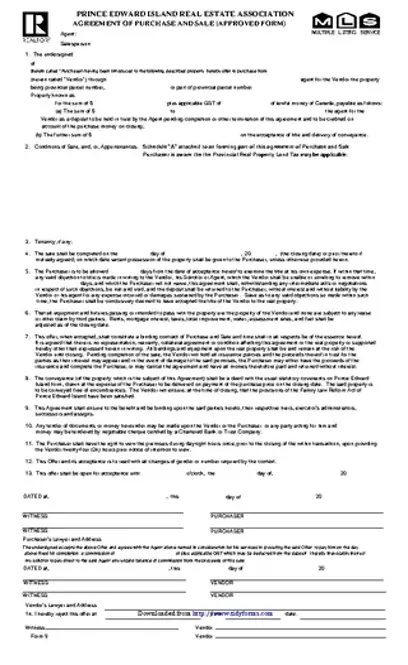 Prince Edward Island Agreement Of Purchase And Sale Form